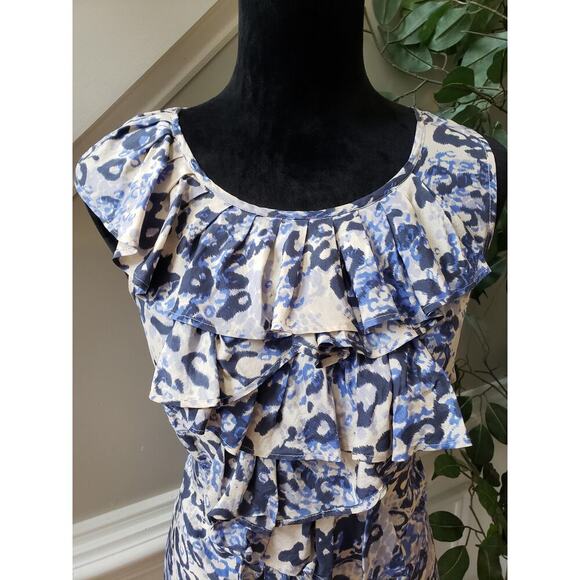 CAbi Blouse Top Womens XS White Animal Print Cascade Ruffle Sleeveless Pullover - Picture 5 of 12